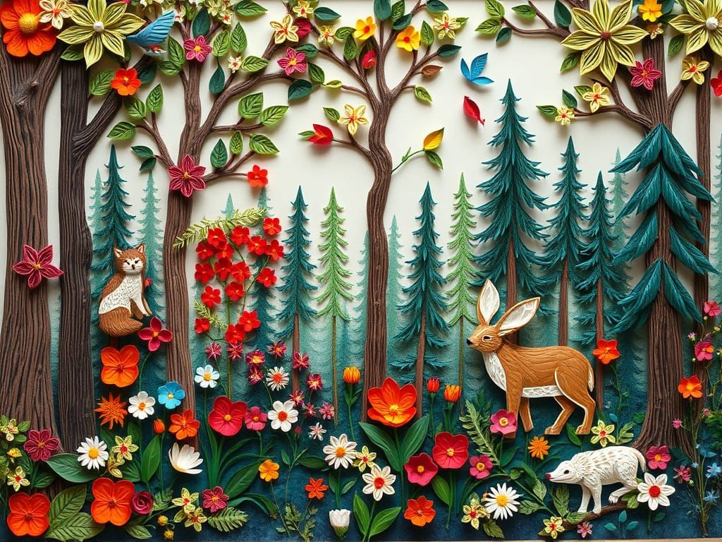 Intricate Quilled Paper Forest Art