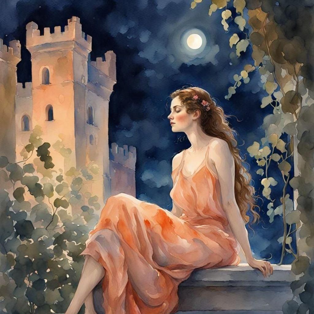 Dreamy Watercolor of Bathsheba Bathing