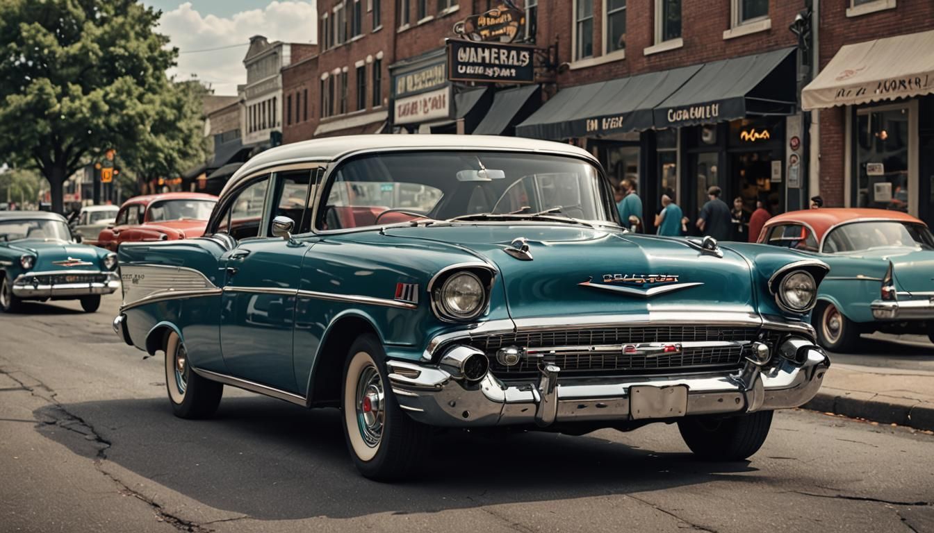 1957 Chevy in Hyperrealistic Photochrom Style