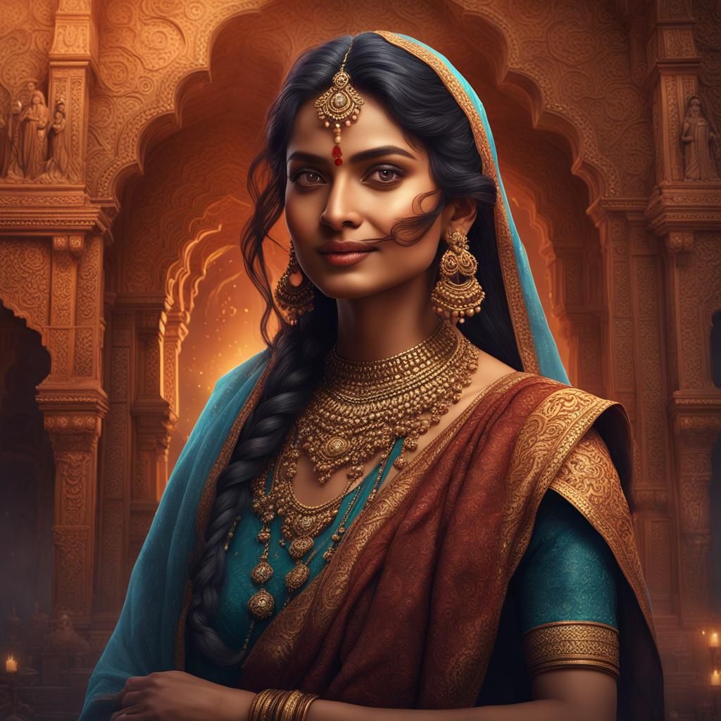 Beautiful Indian Woman: Detailed Fantasy Art