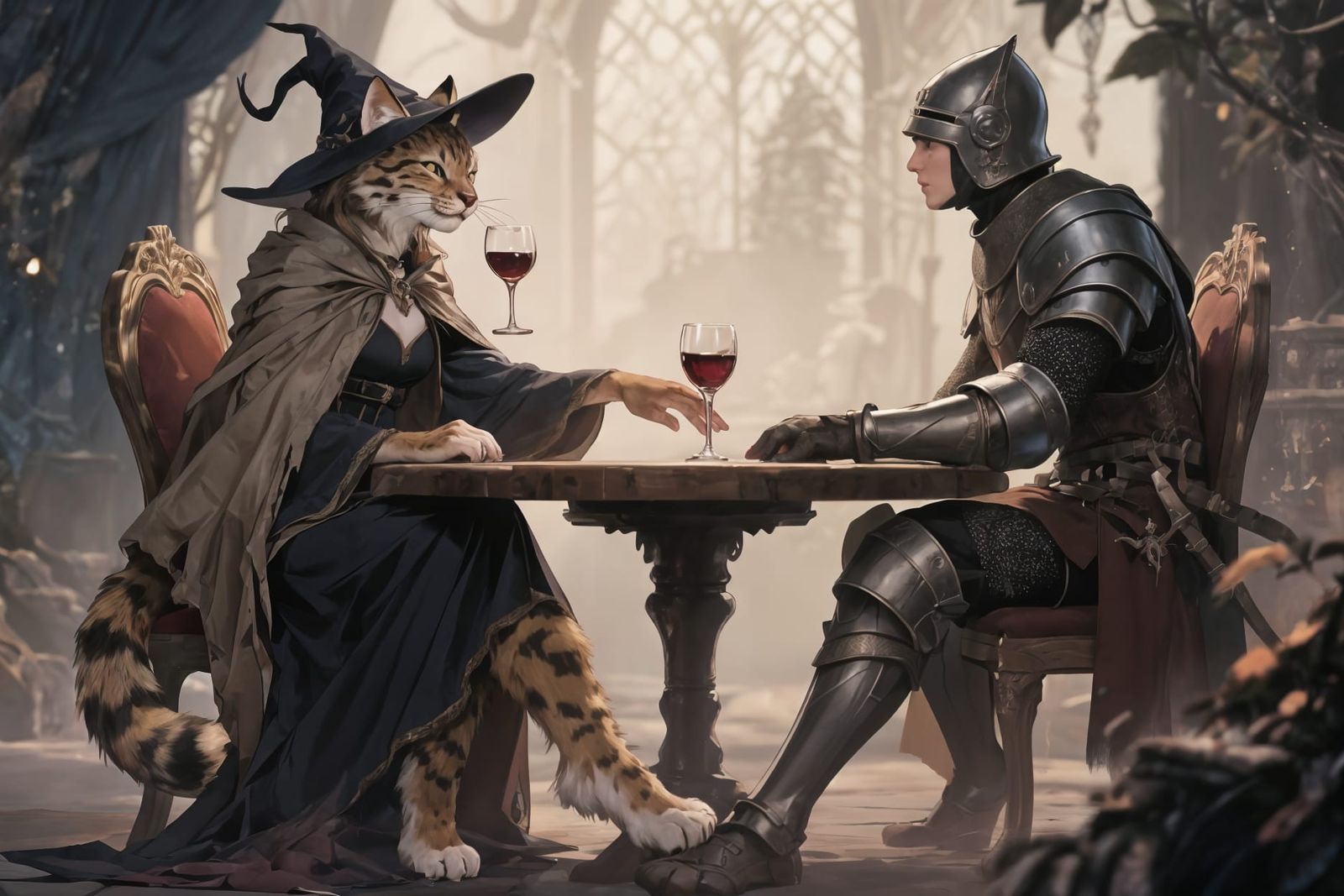 Enchanting Lynx Witch Shares Wine With Knight