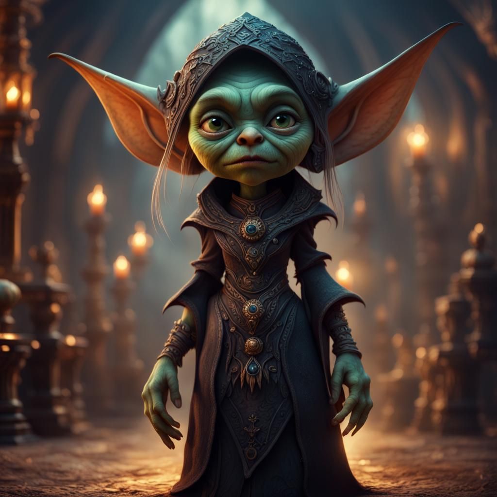 Adorable Goblin Enchantress in Digital Matte Painting