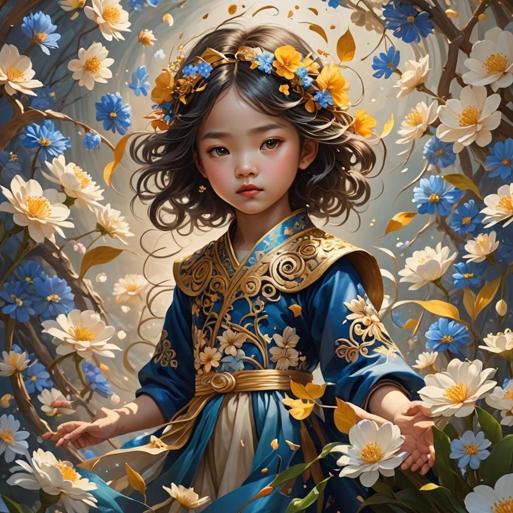 Vibrant Spring Child Portrait in Digital Art Style