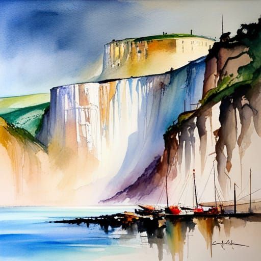 White Cliffs of Dover in Watercolor Style