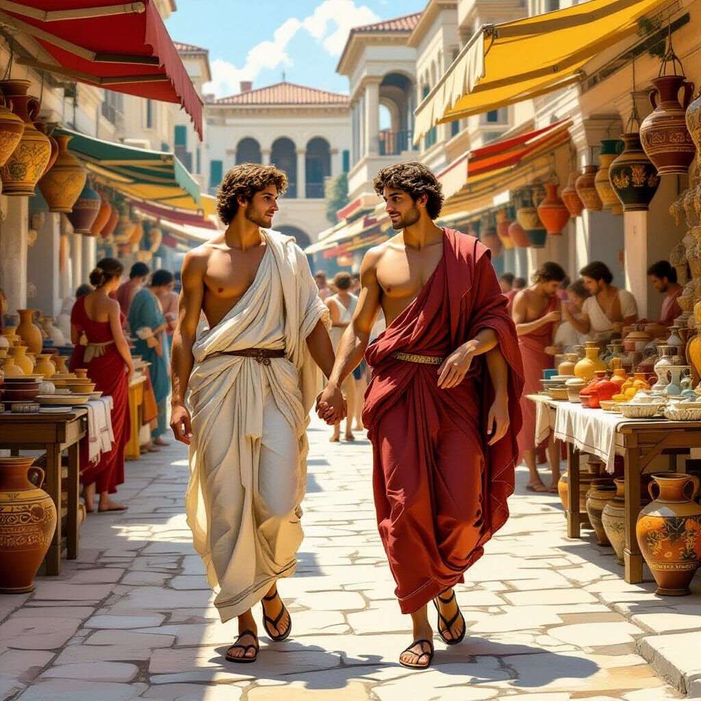 Neoclassical Scene of Lovers in Ancient Greek Market
