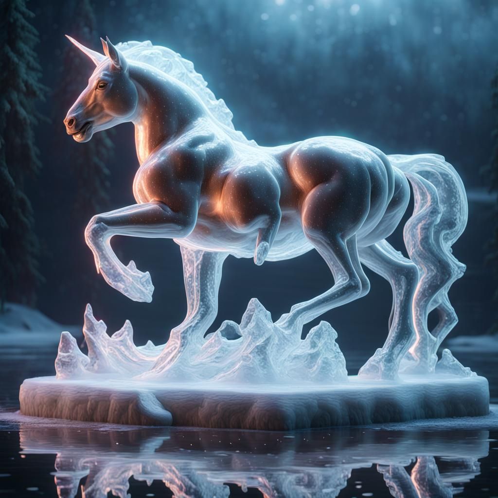 centaur ice sculpture ,snow flurry  ,vapor waves ,music neon...
