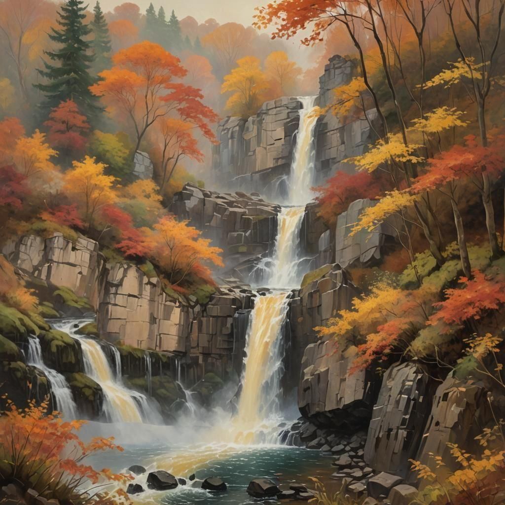 Autumn Waterfall: A Colorful Cascade