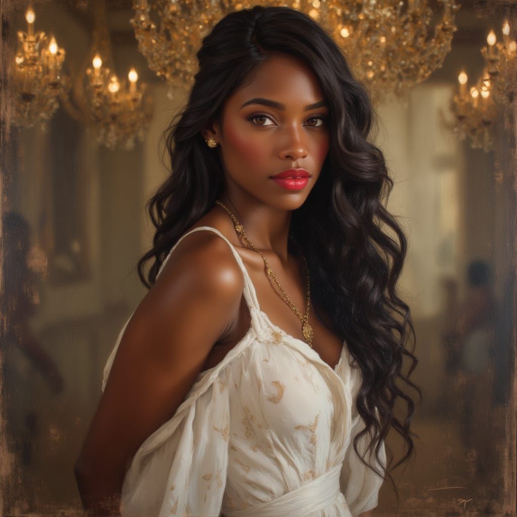 African Goddess in White Gown, Vogue Style