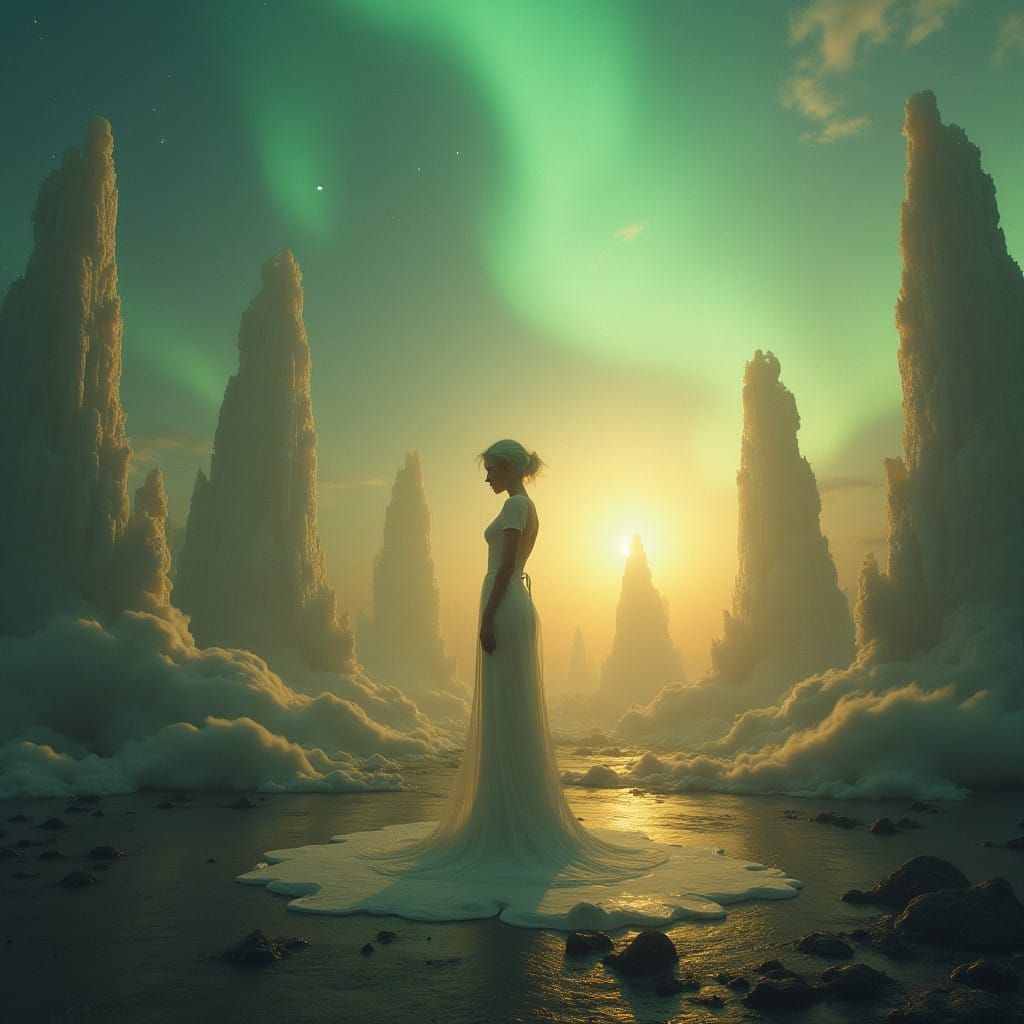 Surreal Goddess Shines Amidst Celestial Crystals in Golden L...