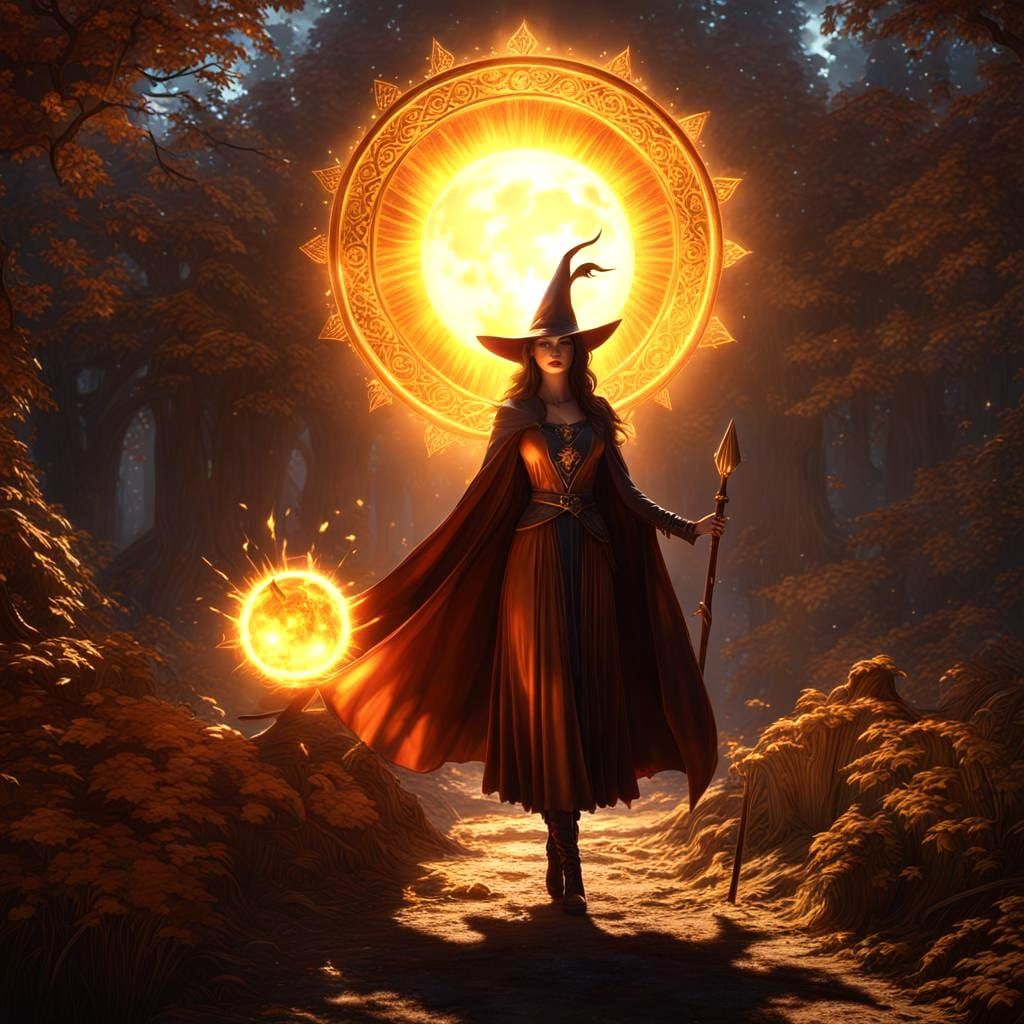 Fantasy Witch in Sunlight, Detailed Matte Painting