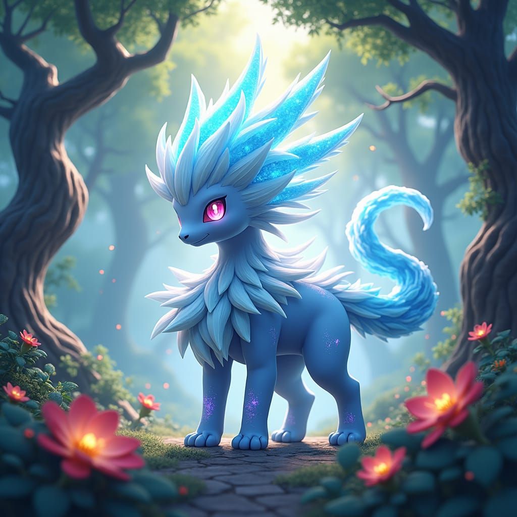Ethereal Pokémon Channels Forest Energy in Anime Style