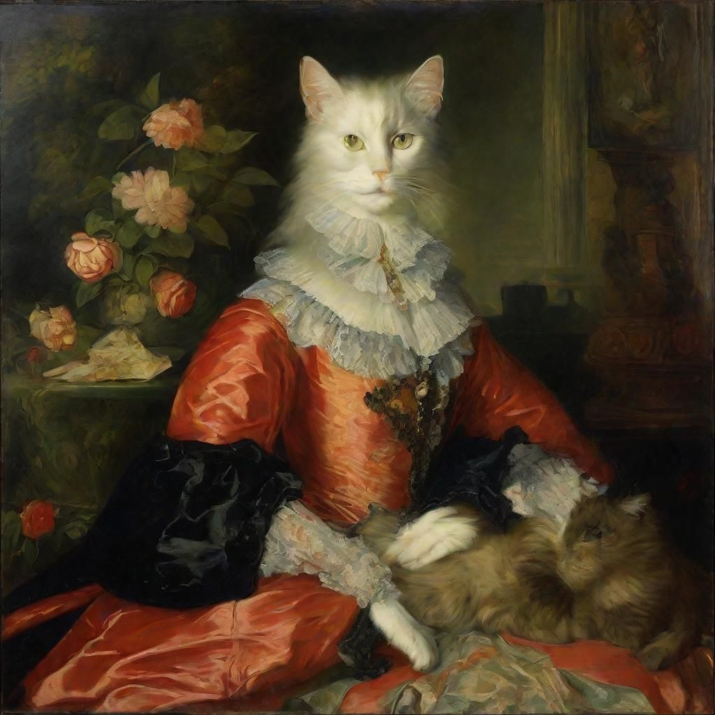 Noble Vampire with Cat in Rayonist Portrait Style