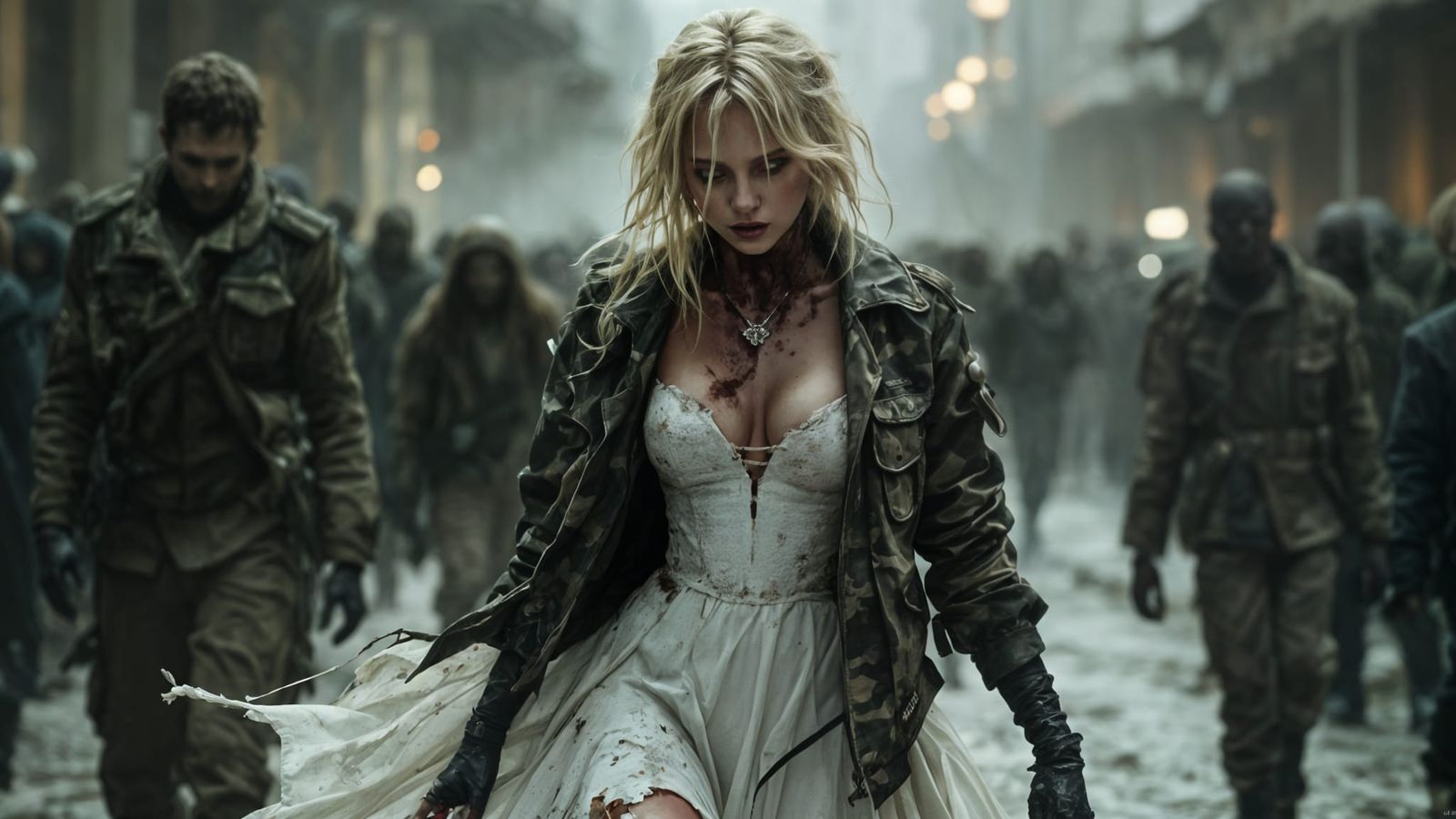 Dystopian Zombie Prom Queen in a Haunting Apocalypse Scene