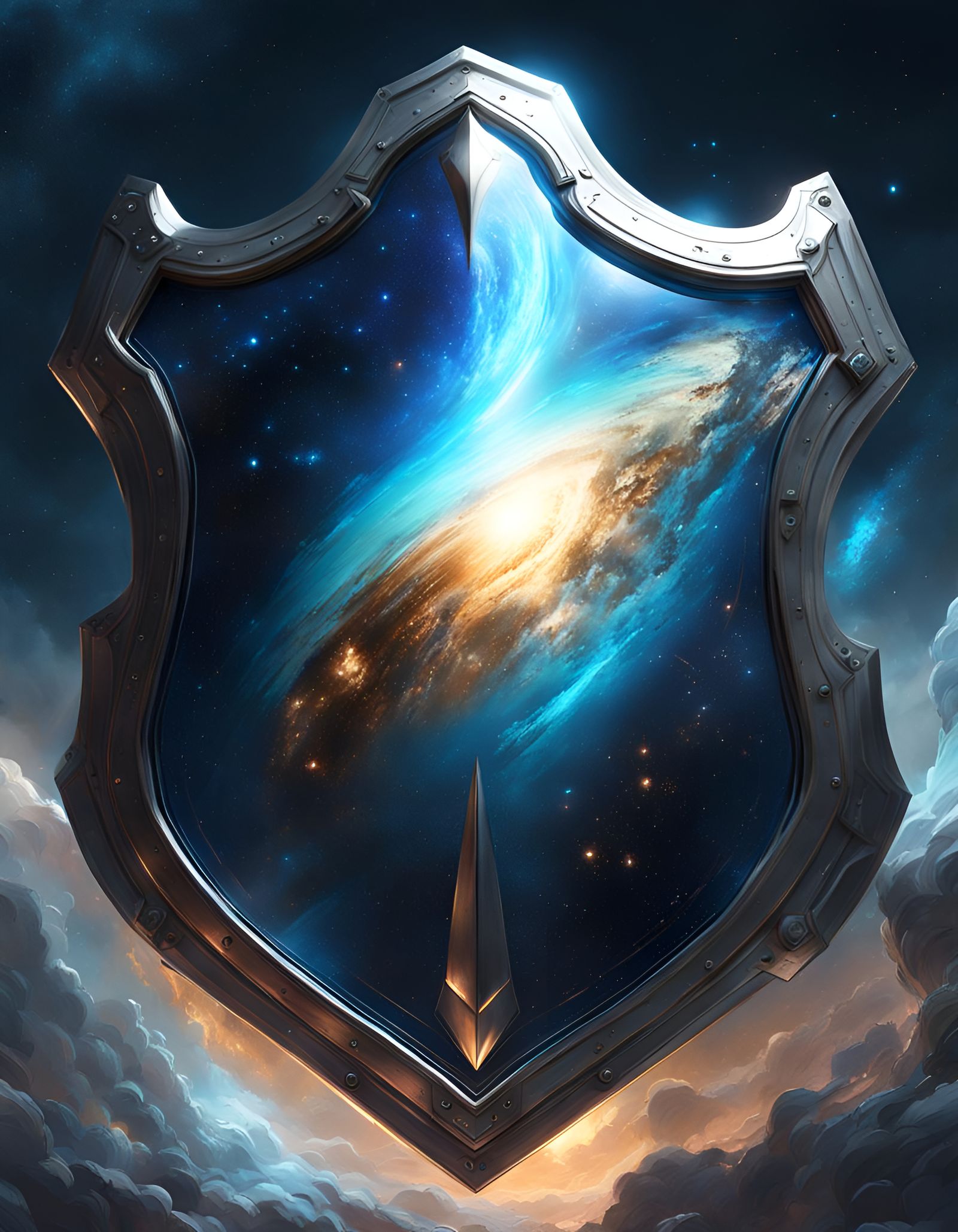 Celestial Shield with Bioluminescent Milky Way
