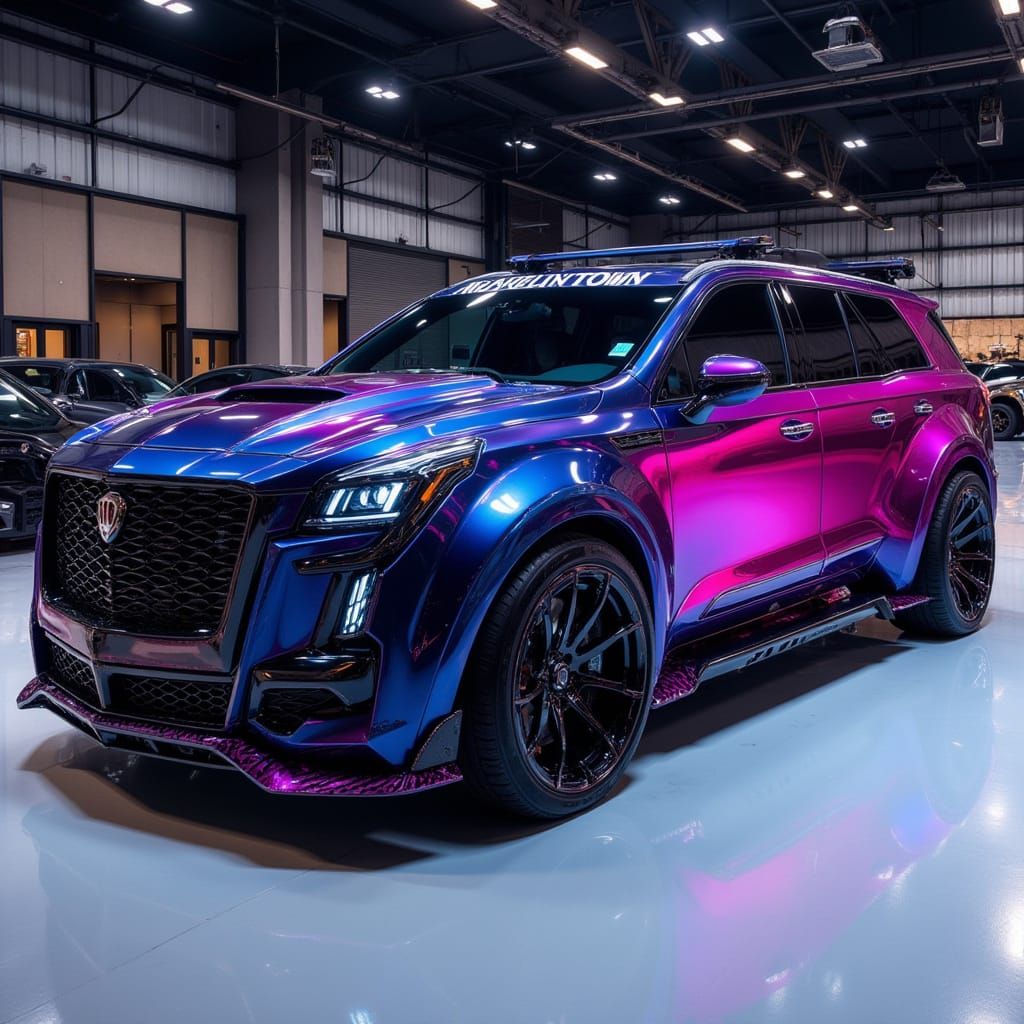 Custom Demon Mecha SUV in Showroom