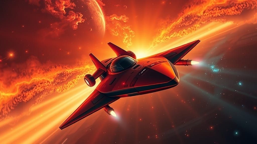 Spaceship Approaches Nebula in Hyperrealistic Splash Art