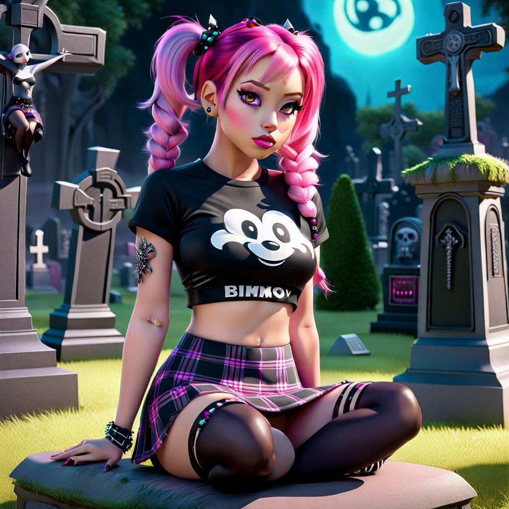 Goth Girl in Graveyard, 3D Digital Art