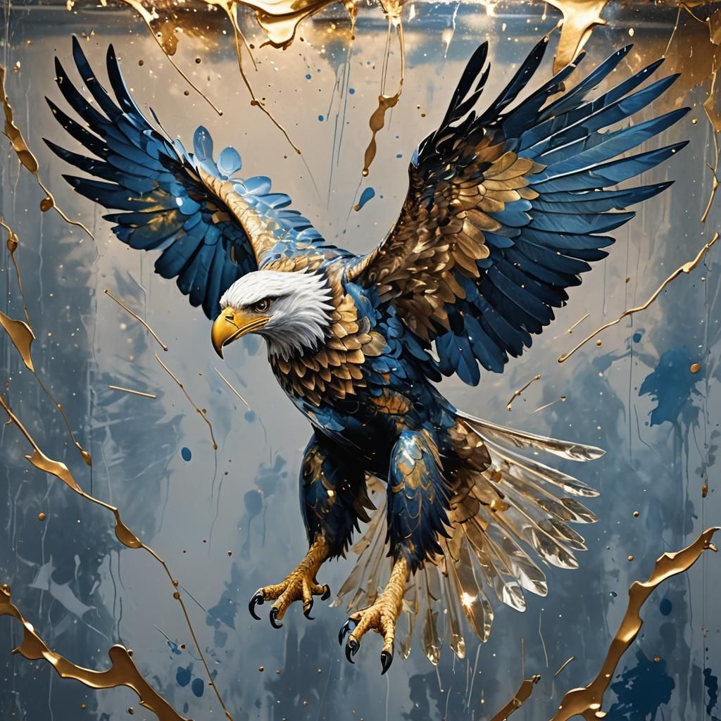 Transparent Eagle Soaring Through Metallic Wall