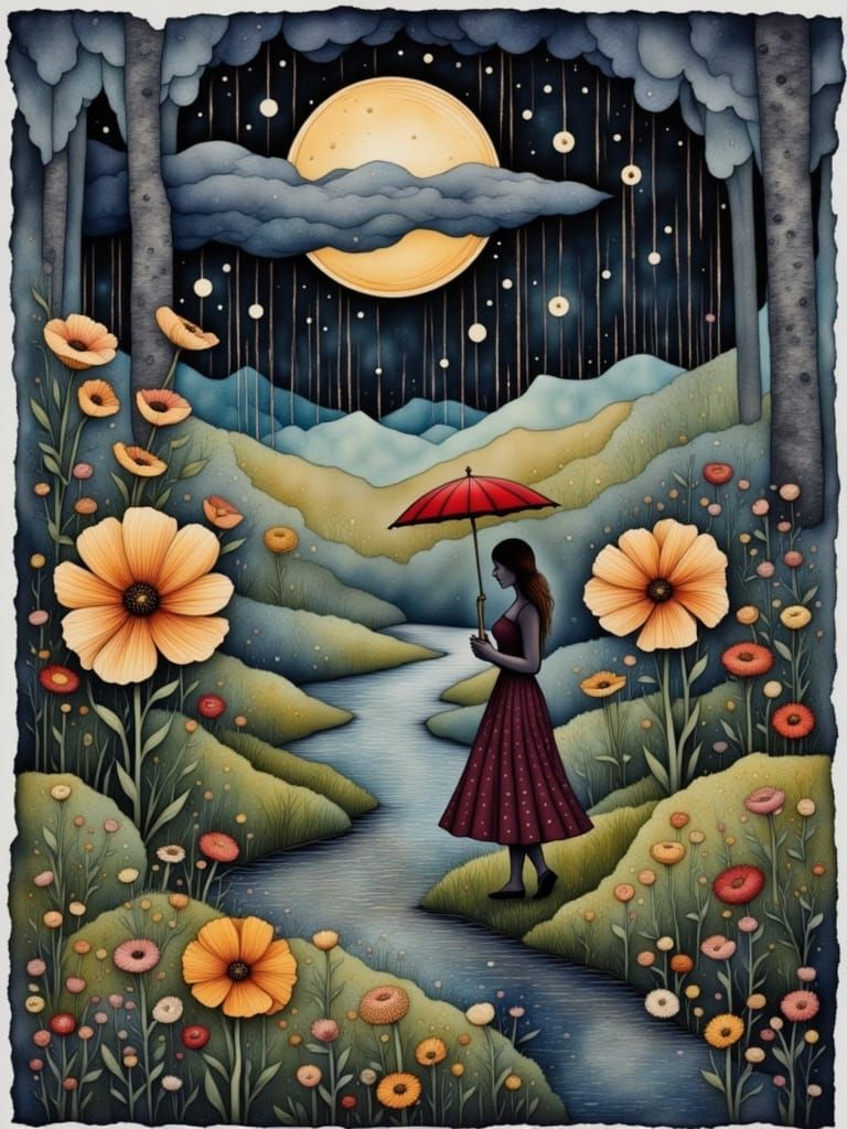 Whimsical Spring Florals in a Rainy Window Scene