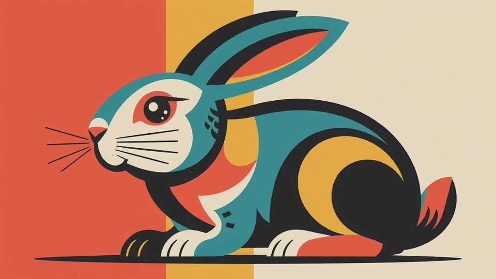 Stylized Geometric Rabbit Portrait in Mid-Century Modern Sty...