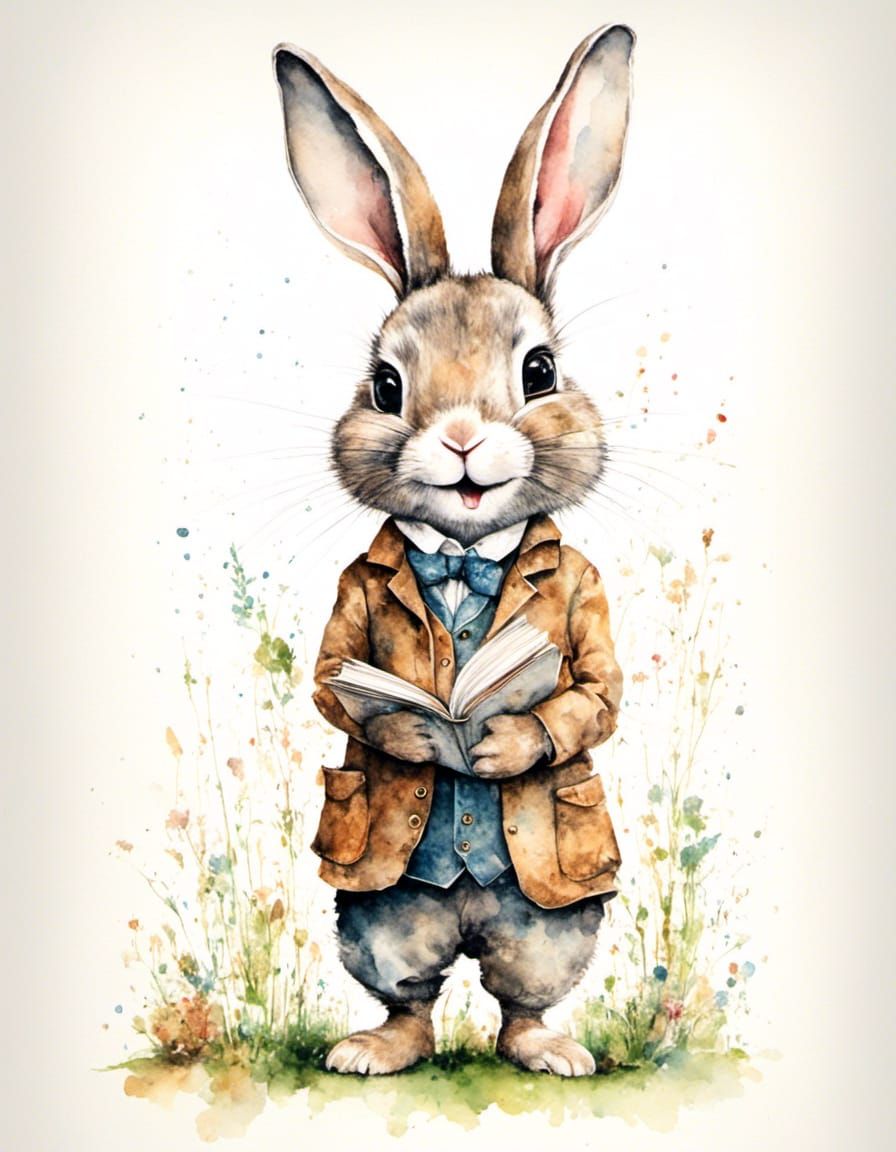 Adorable Rabbit in Beatrix Potter Style Watercolor