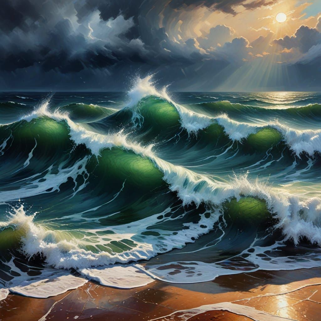 Expressionist Stormy Seascape With Turbulent Waves