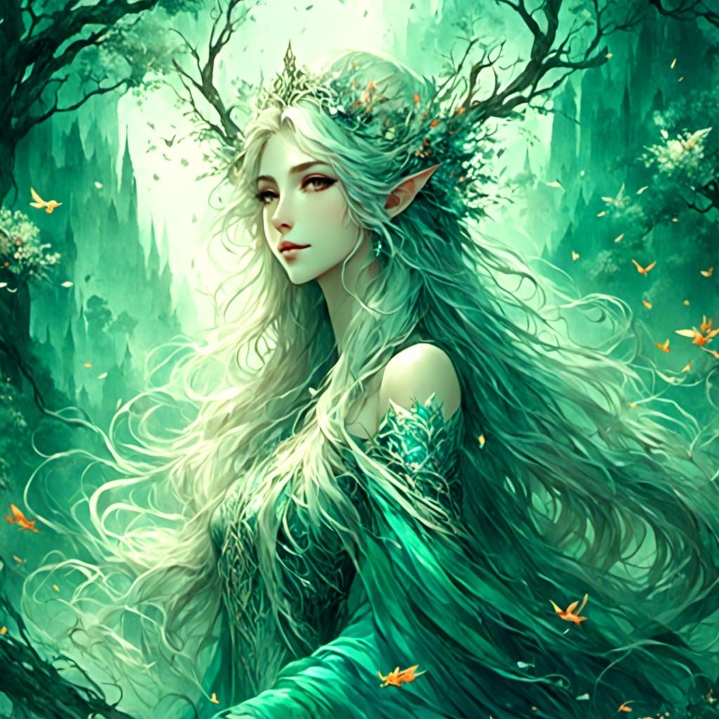 Anime Sensual Elven Princess in Dreamy Style