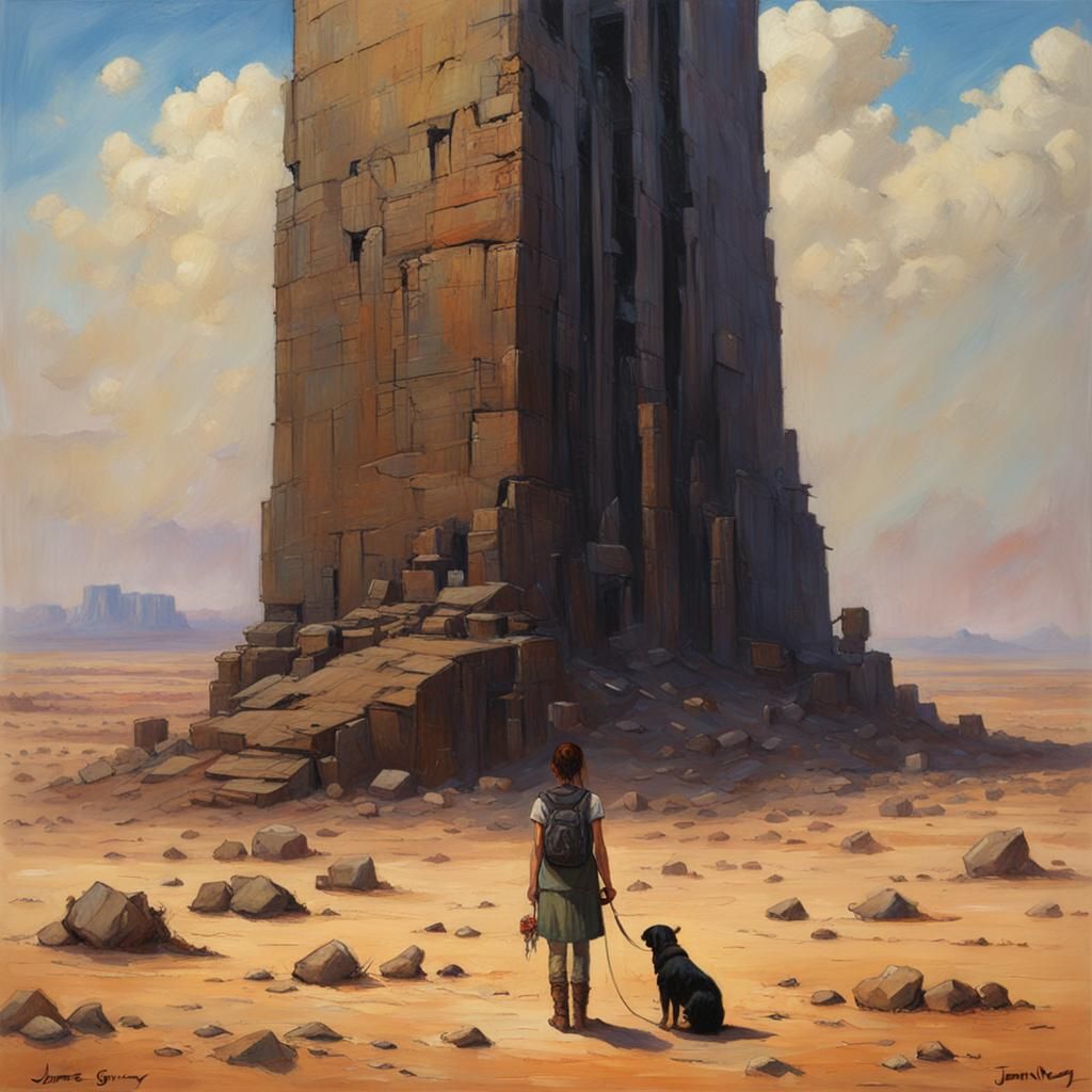 Girl and Dog in Post-Apocalyptic Desert Landscape