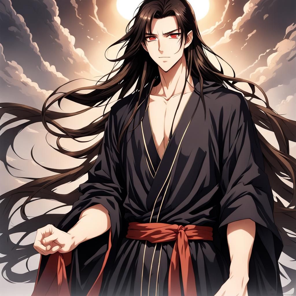 Anime Style Young Man in Black Robe