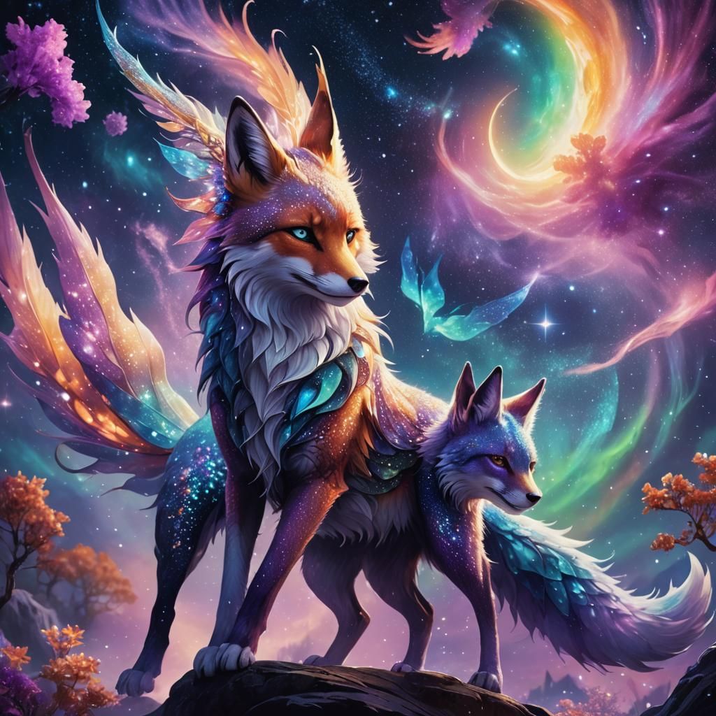 Mystical Galaxy Fox Dragon and Fey: Fantasy Art