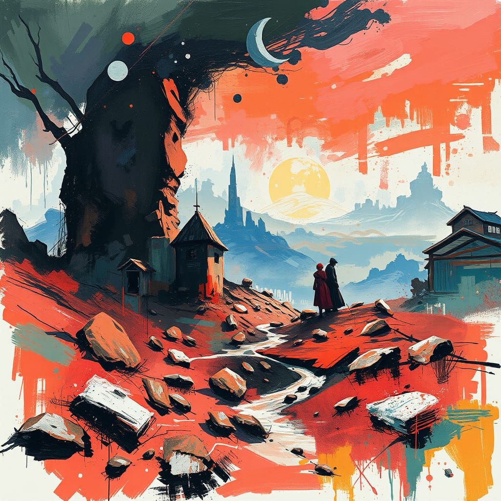 Surreal Sketch with Bold Brushstrokes and Dreamy Atmosphere