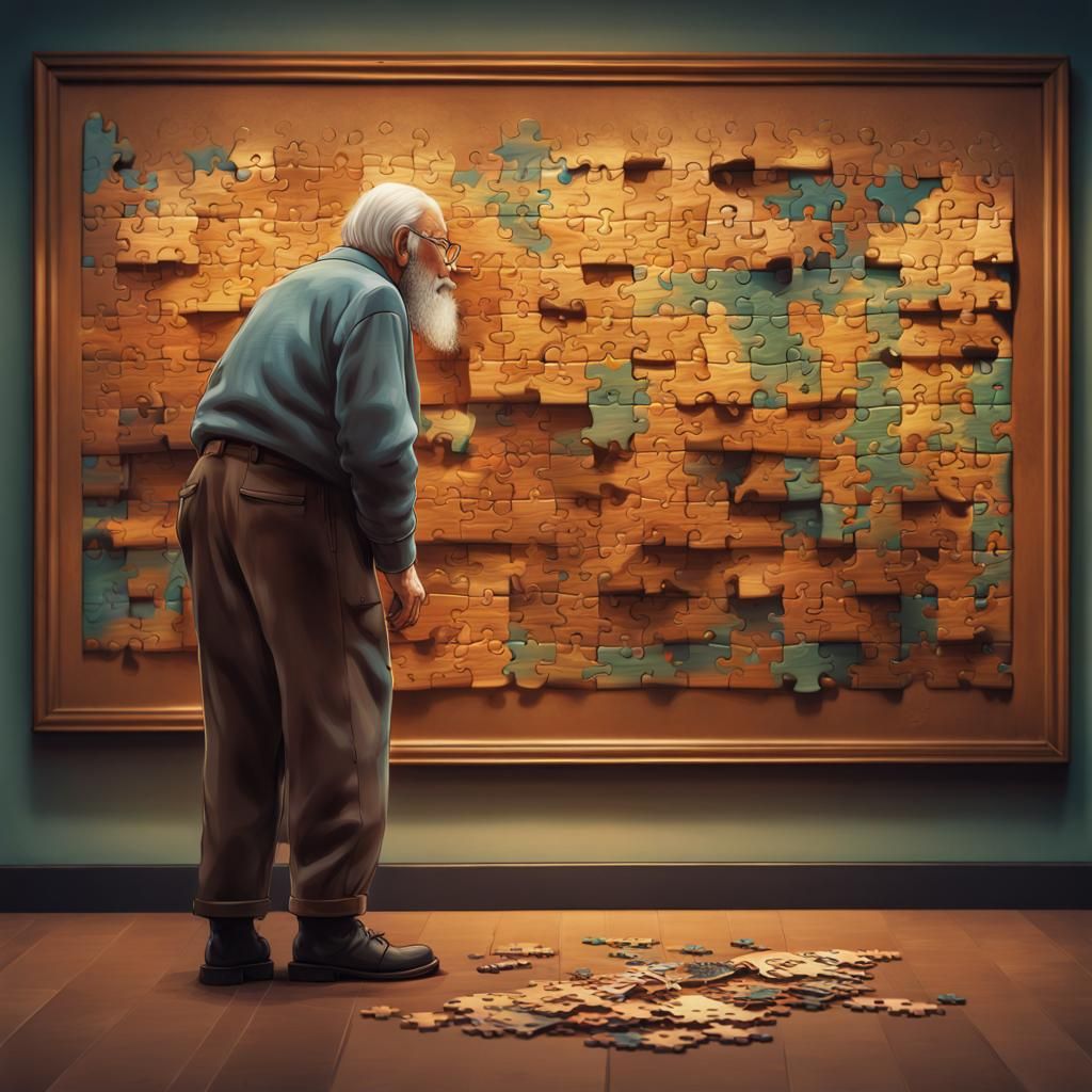 Hyperrealistic Old Man and Museum Puzzle