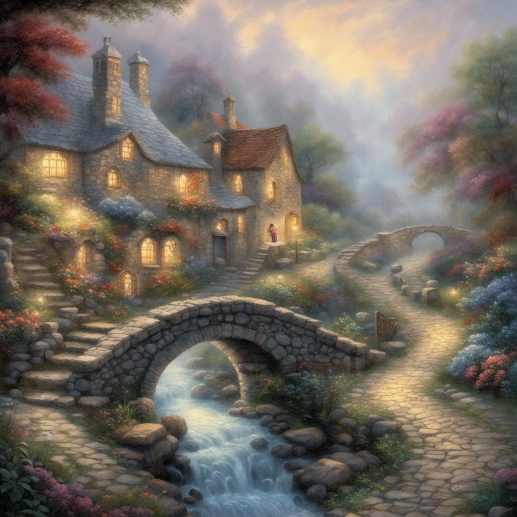 Stone Bridge Scene in Ethereal Fantasy Style