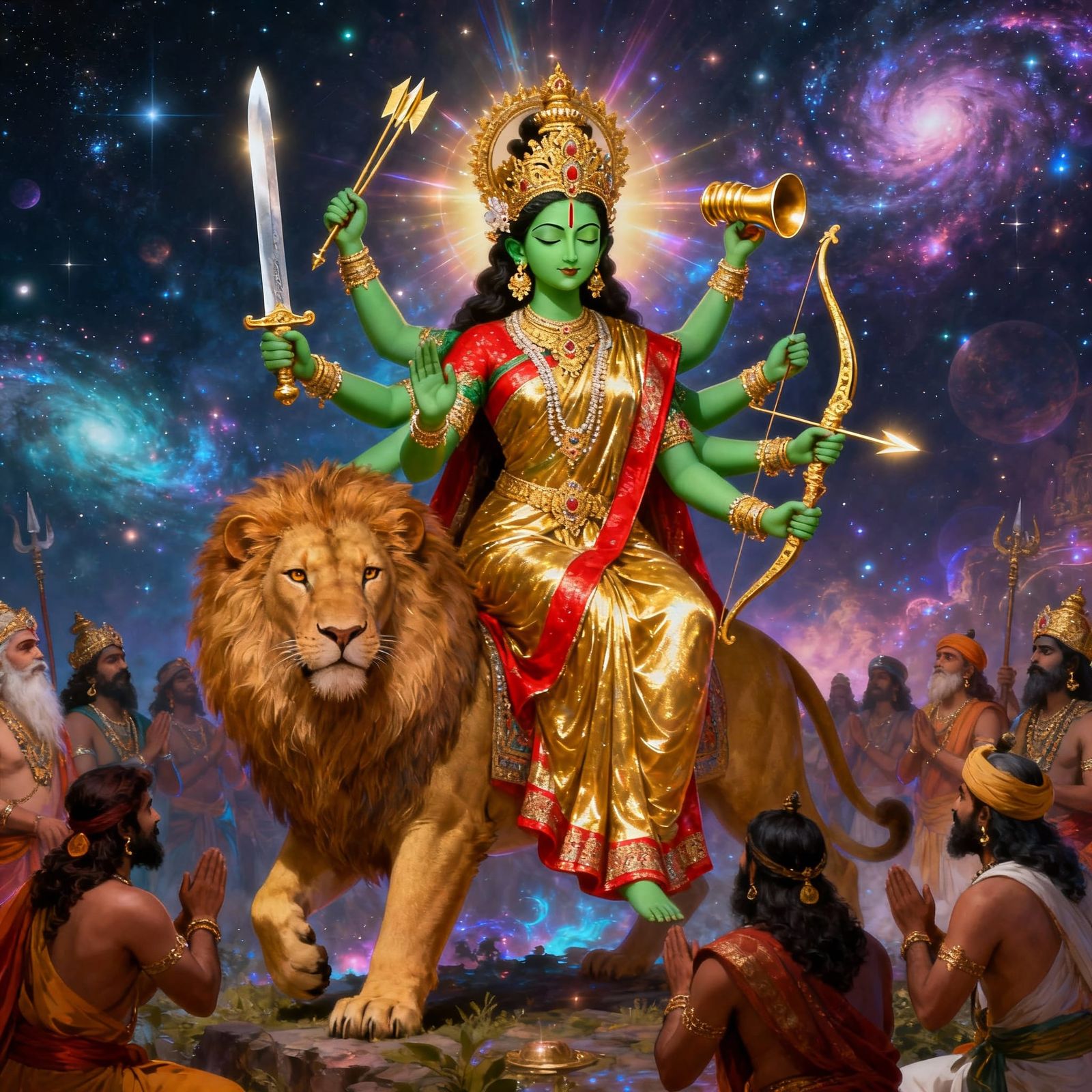 Goddess Durga on Lion, Destroying Evil