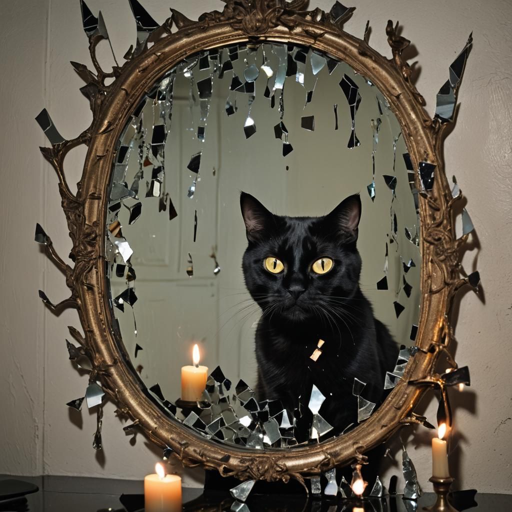 Black Cat's Broken Mirror: Surrealist Art