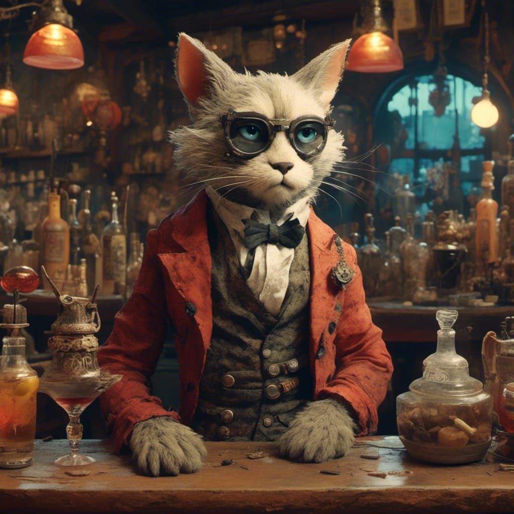 Siamese Cat Bartender in Cinematic Style