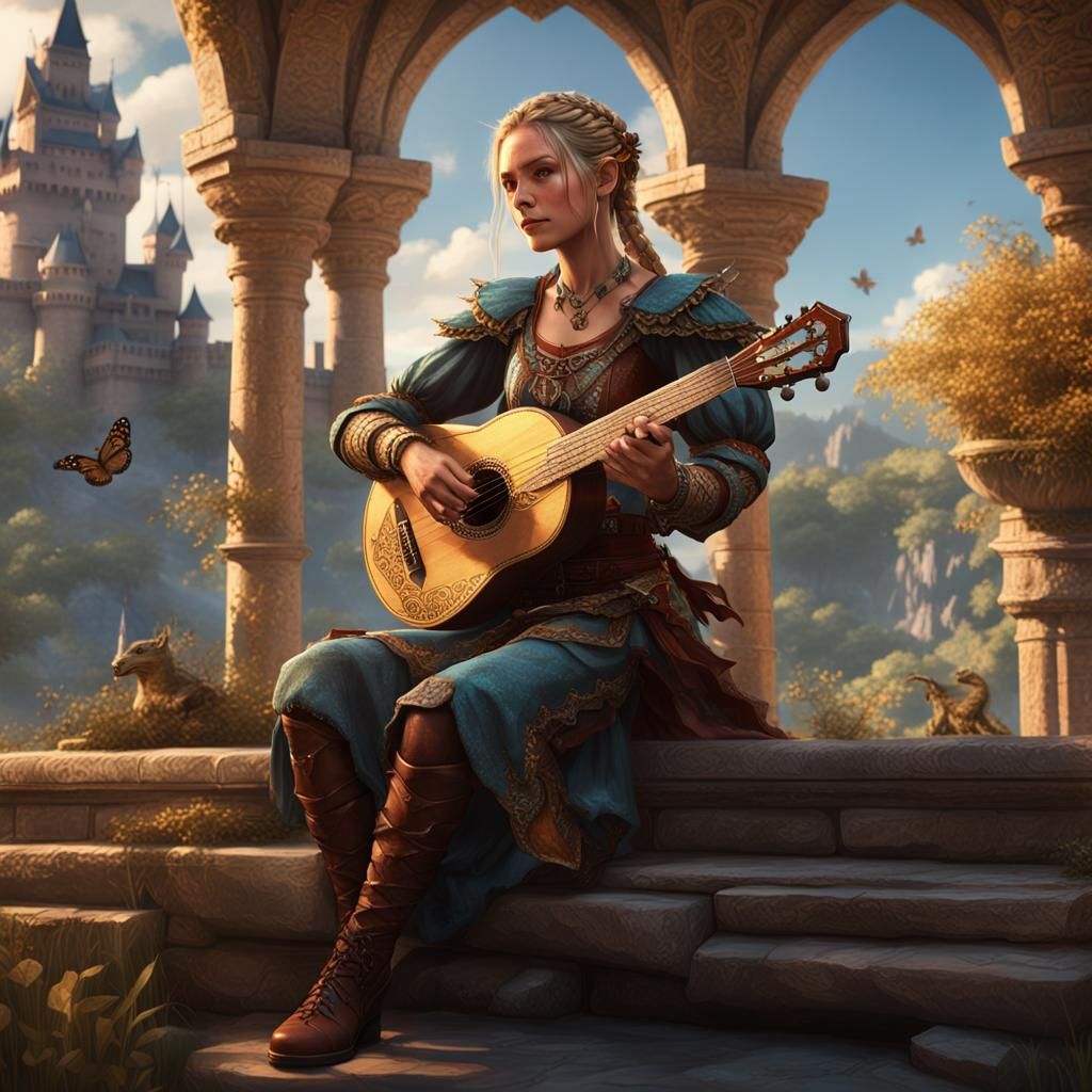 Fantasy Bard with Dragon, Hyperdetailed Digital Art