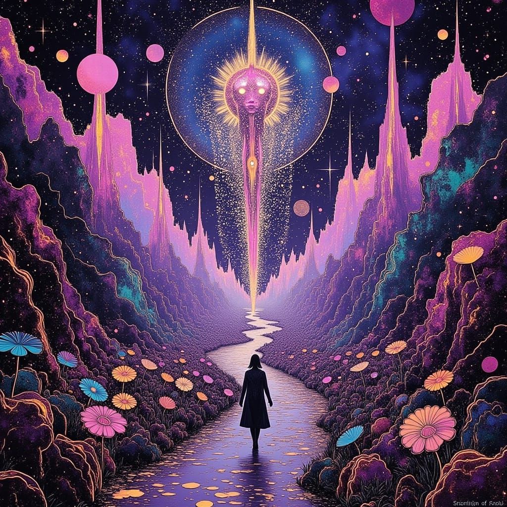 Mystical Yesod Realm with Aurora Lights in Dreamy Style