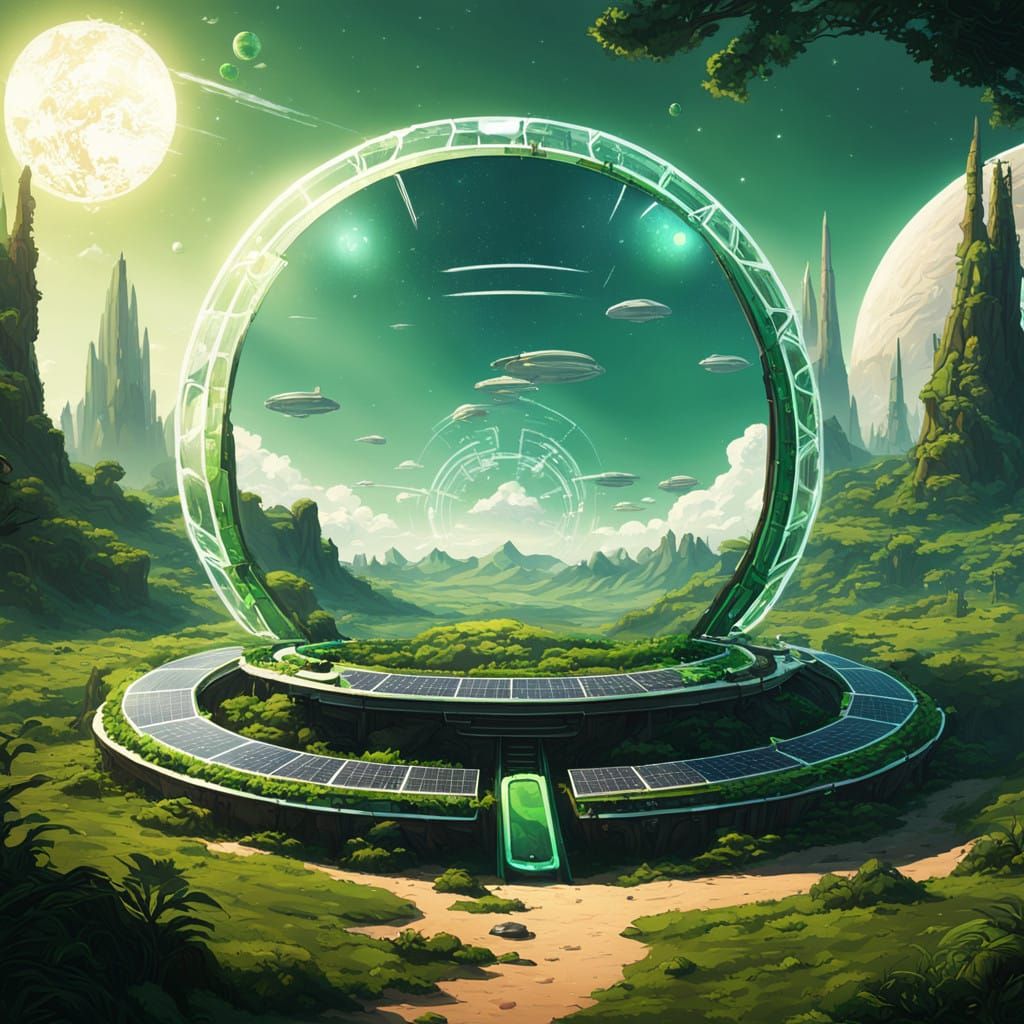 Sustainable Solarpunk Oasis in Vibrant Green Landscape