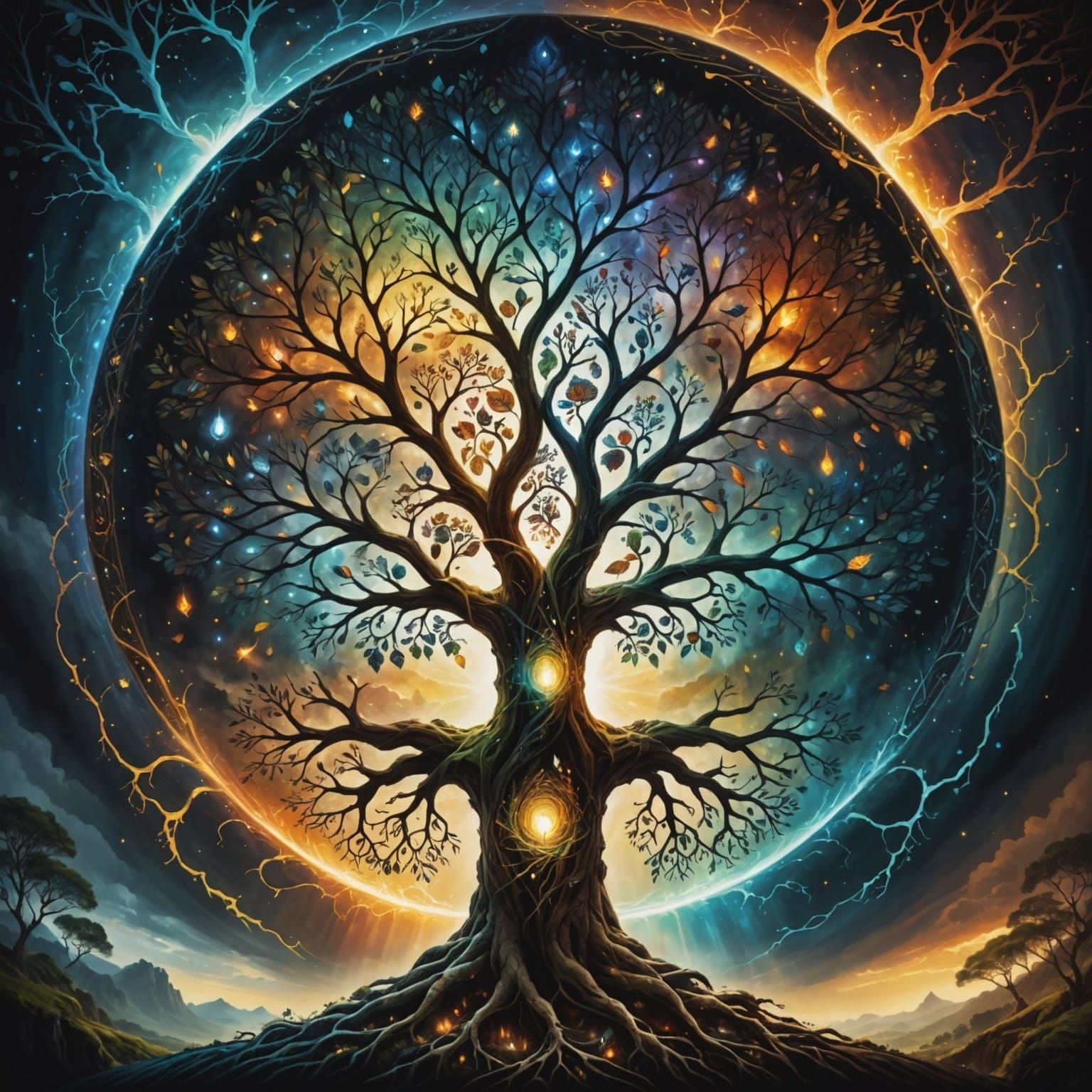 Divine Hands Shape the Tree of Life in a Cosmic Dance