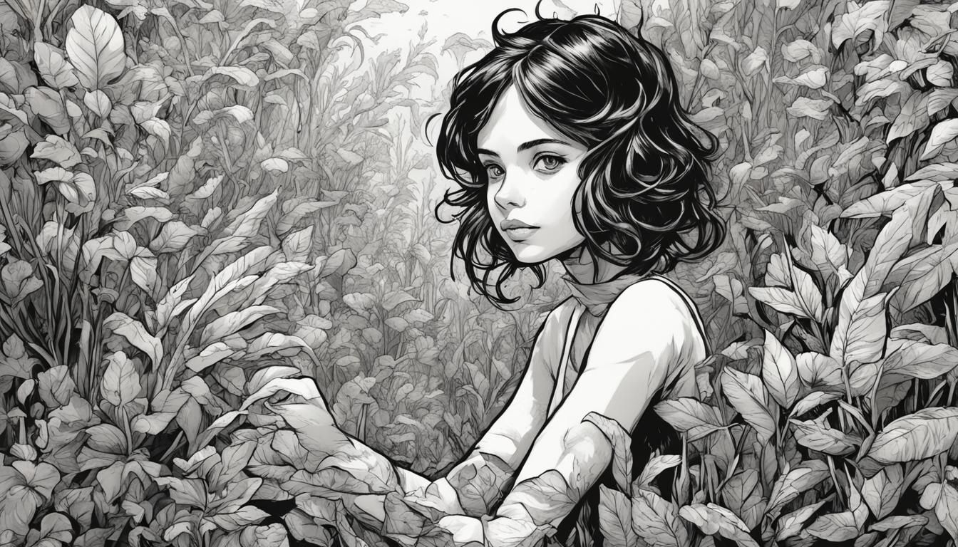 Plant Girl in Black and White Comic Art