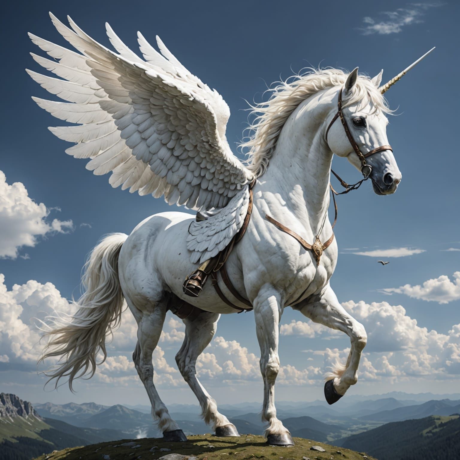 A Majestic White Pegasus in Mid-Flight