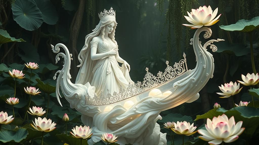 Marble Vampire Queen Statue in Jungle Gondola