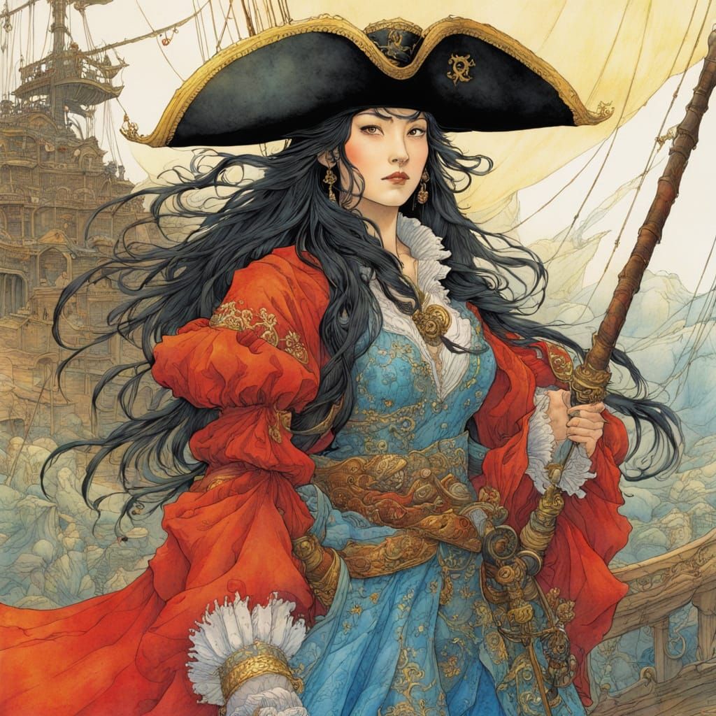 Ethereal Pirate Queen in Vibrant Watercolour