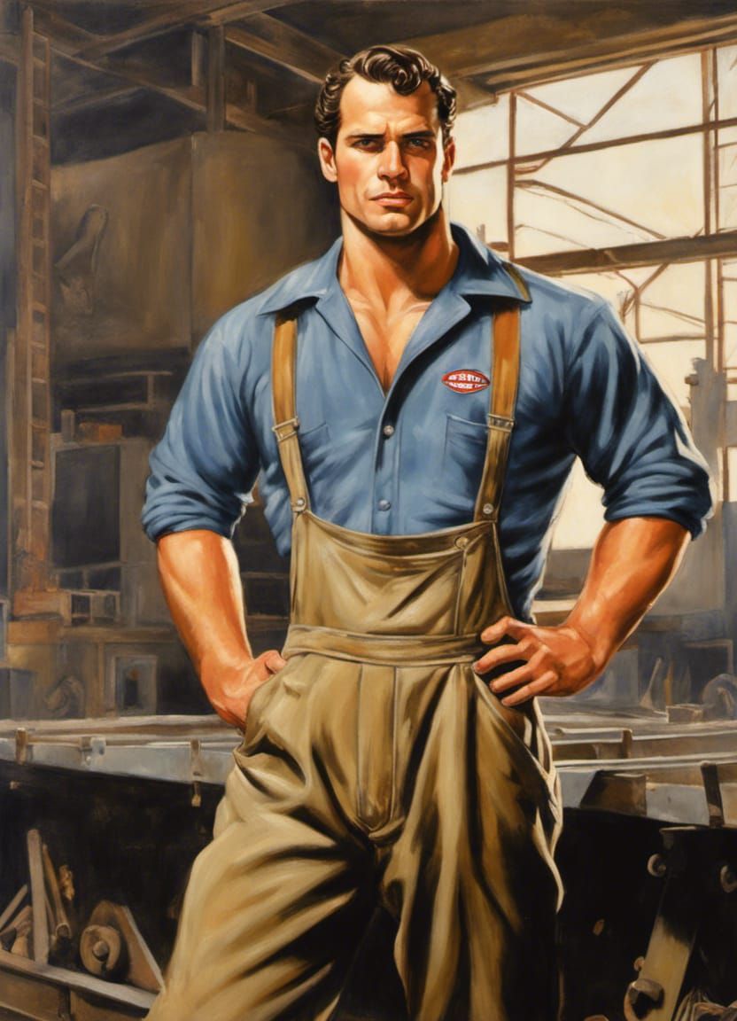 1940s Steelworker Pin-Up Illustration