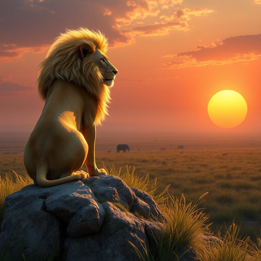 Regal Golden Lion Surveying Savannah Dawn