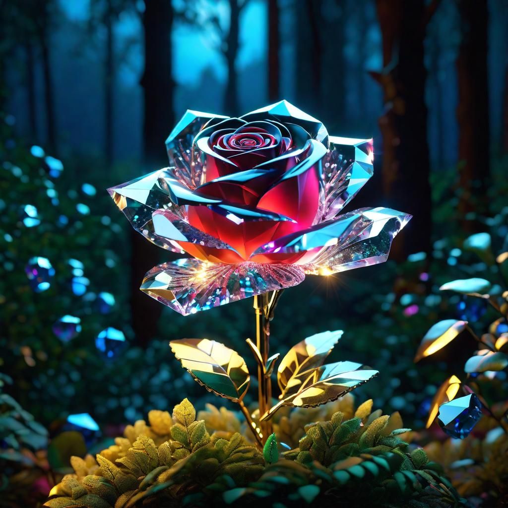 Glowing Crystal Rose in Magical Forest