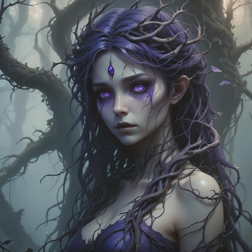 Dark Fantasy Thorn Lady in Realistic Anime Style