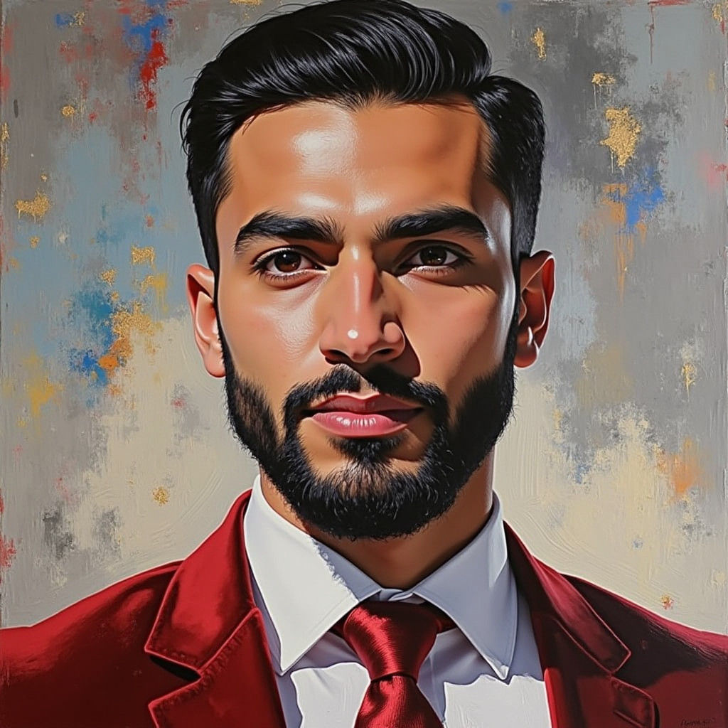 Elegant Man in Red Suit, Neo-Impressionist Portrait