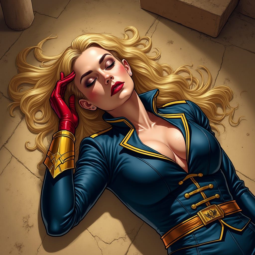 Heroine Unconscious on Ancient Egyptian Pyramid Floor